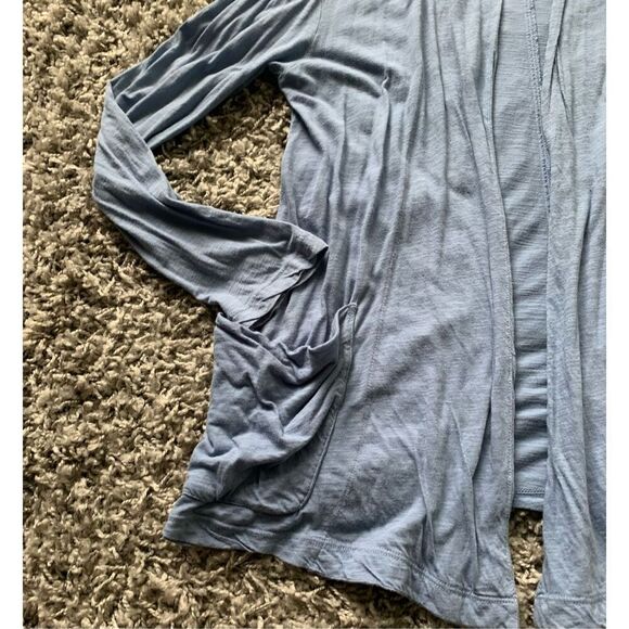 JAMES PERSE STANDARD blue COTTON long sleeve Open Wrap Cardigan T Shirt Top sz 2 - Picture 4 of 6